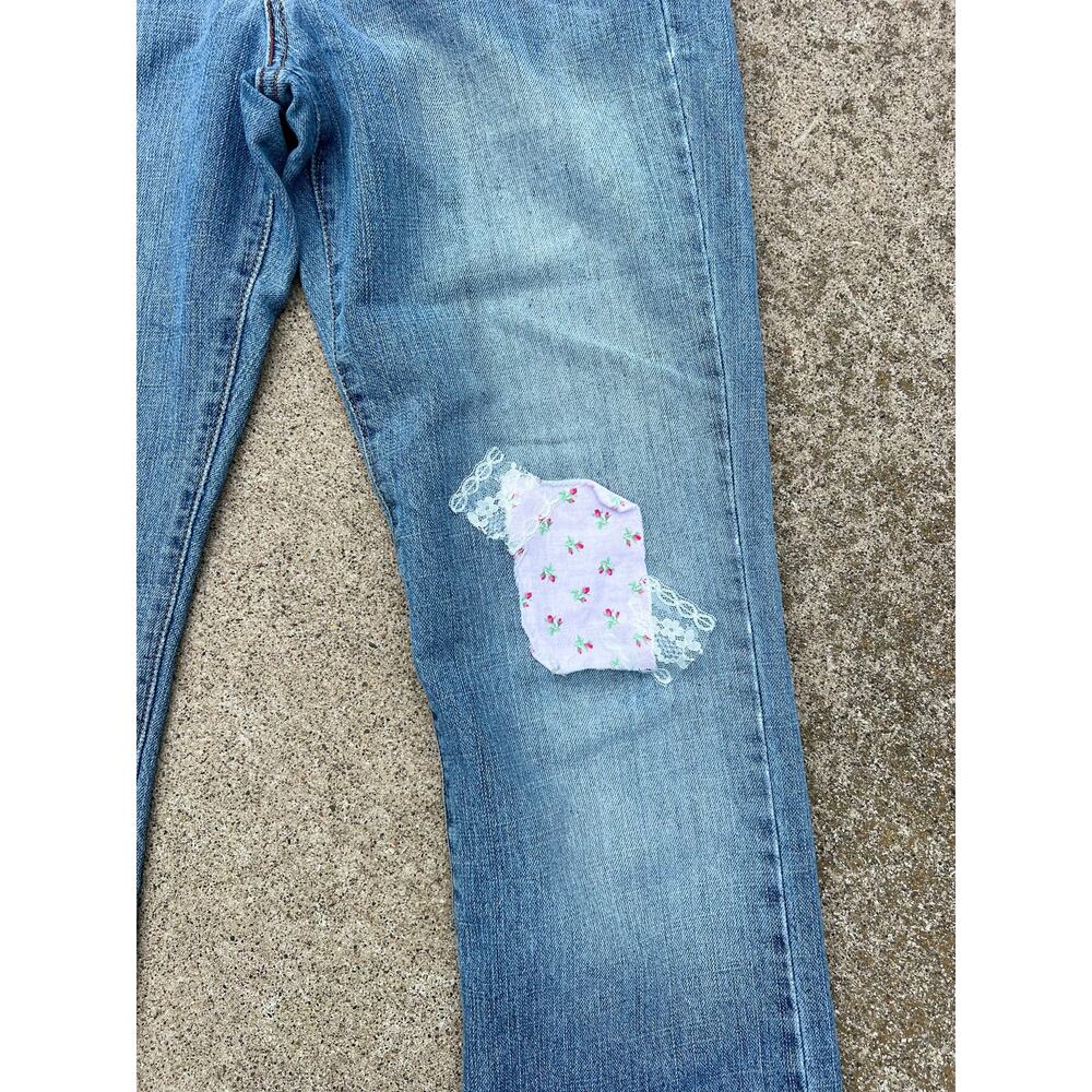 Levi Pants Women Size 4M 505 Light Wash Straight Leg Patchwork Denim Jeans Zip‎ - Picture 3 of 8